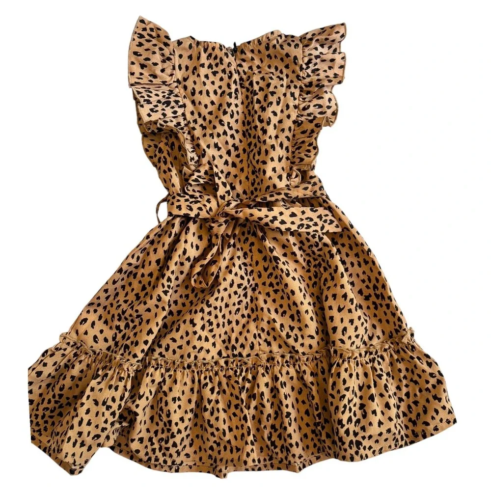 SHEIN Kids Girls Leopard Print Ruffle Tiered Dress Brown Black Size‎ 4Y 104
